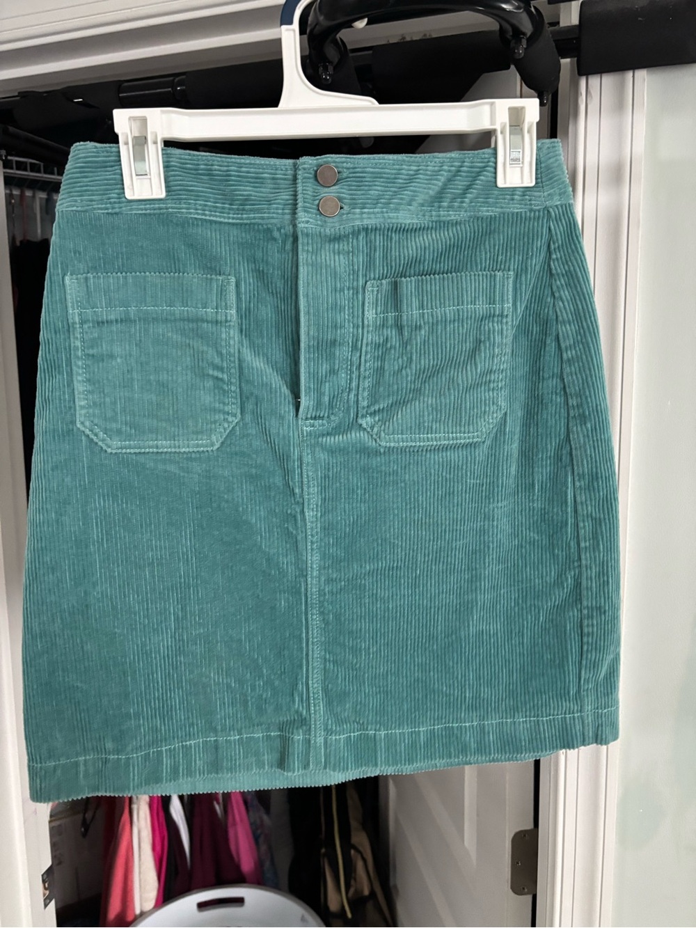 LOFT Women’s Teal Corduroy A-Line Front Pocket skirt